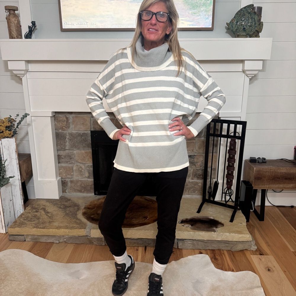The Loft Striped Cowl Neck Gray and White Women's Sweater/ Tunic sz Small-NWOT